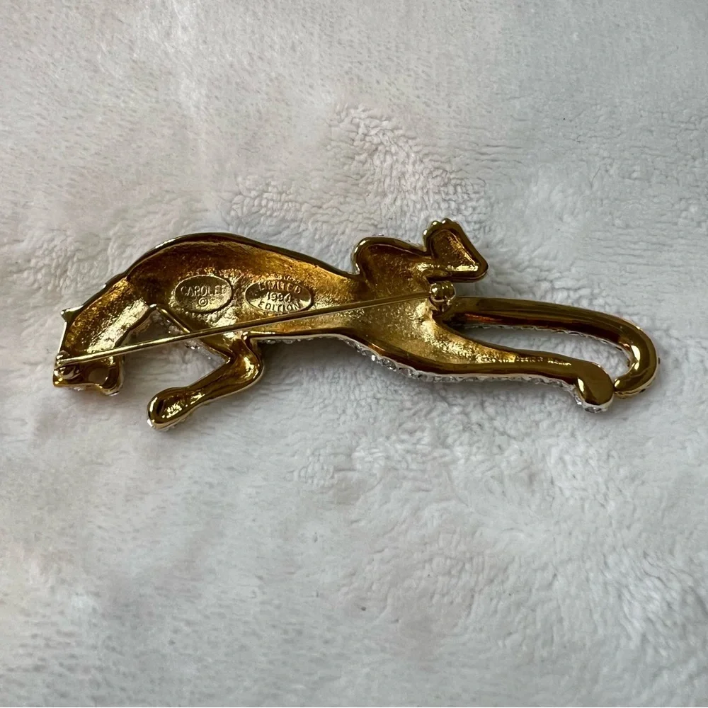 Carolee Limited Edition 1992 Pave Rhinestone Leopard Panthers Brooch Pin